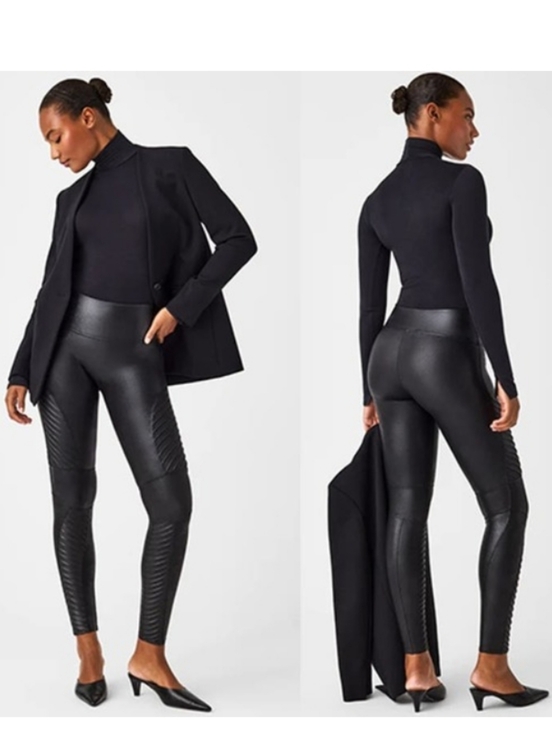 SPANX Pants - Spanx Moto Black High Rise Faux Leather Leggings Women's Medium